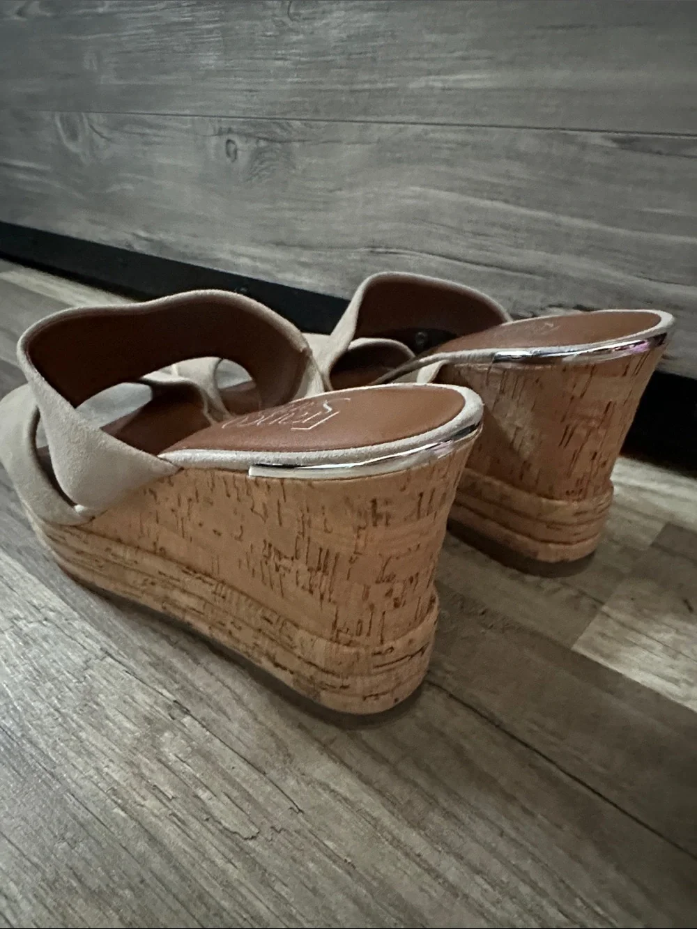 Franco Sarto Tan Suede Cork Wedge Sandals